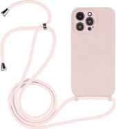 Mobigear Telefoonhoesje geschikt voor Apple iPhone 14 Pro Max Siliconen | Mobigear Lanyard Hoesje met koord - Pastel Pink