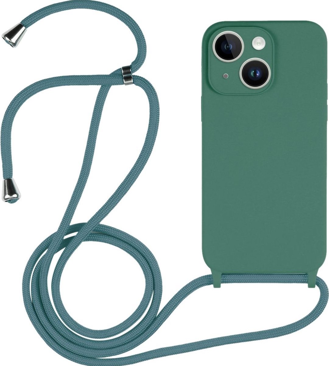 Mobigear Telefoonhoesje geschikt voor Apple iPhone 14 Plus Siliconen | Mobigear Lanyard Hoesje met koord - Groen