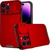 Mobigear Hoesje geschikt voor Apple iPhone 14 Pro Telefoonhoesje Hardcase | Mobigear Cam Slide Backcover met Camera Slider | iPhone 14 Pro Case | Back Cover - Rood