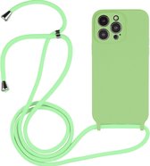 Mobigear Telefoonhoesje geschikt voor Apple iPhone 14 Pro Siliconen | Mobigear Lanyard Hoesje met koord - Groen