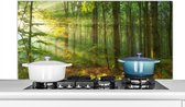 Spatscherm keuken 120x60 cm - Kookplaat achterwand Zon - Bos - Bomen - Natuur - Herfst - Muurbeschermer - Spatwand fornuis - Hoogwaardig aluminium