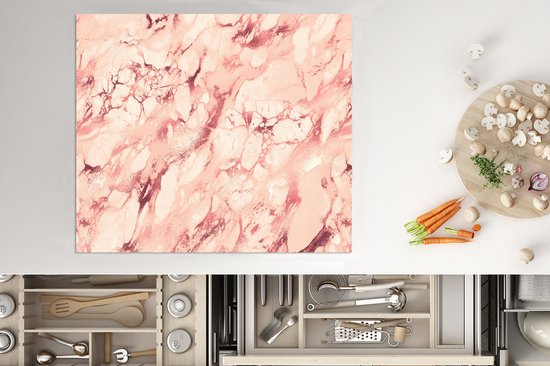 KitchenYeah® Inductie beschermer 59x52 cm - Roze - Stenen - Marmer print - Kookplaataccessoires - Afdekplaat voor kookplaat - Inductiebeschermer - Inductiemat - Inductieplaat mat