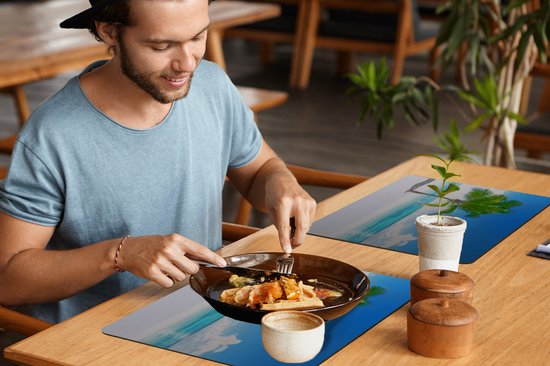 Set de Table - Napperons en Plastique - Palmier - Plage - Mer - Été - 45x30 cm - 6 Pièces - Résistant à la Chaleur - Antidérapant - Pad - Amovible