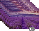 Placemat - Placemats kunststof - Lavendel - Paars - Bloemen - Veld - 45x30 cm - 6 stuks - Hittebestendig - Anti-Slip - Onderlegger - Afneembaar
