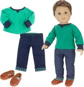 Sophia's by Teamson Kids Poppenkledingset voor 45.7 cm Poppen - Shirt, Jeans en Instappers - Poppen Accessoires - Groen (Pop niet inbegrepen)