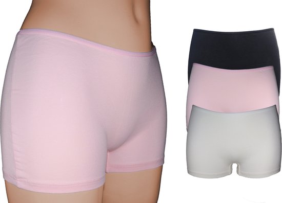 VANILLA - Dames boxershort, Dames ondergoed - 3 stuks - Egyptisch katoen - Zwart,Roze,Wit - SH3573 - XL