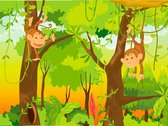 Fotobehangkoning - Behang - Vliesbehang - Fotobehang Apen in de Jungle - Kinderbehang - 200 x 154 cm