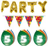 Folat - Verjaardag feestversiering 5 jaar PARTY letters en 16x ballonnen met 2x plastic vlaggetjes