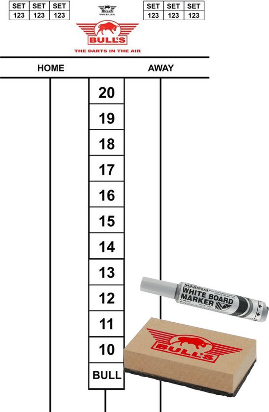 Bull's Scoreset Flex Scorebord 60 x 30 cm - Whiteboard Dart Scorebord - Inclusief Stift en Wisser van Bull's — afbeelding 2