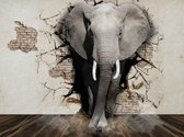 Diamond painting 40x50cm - olifant uit muur  - ronde steentjes