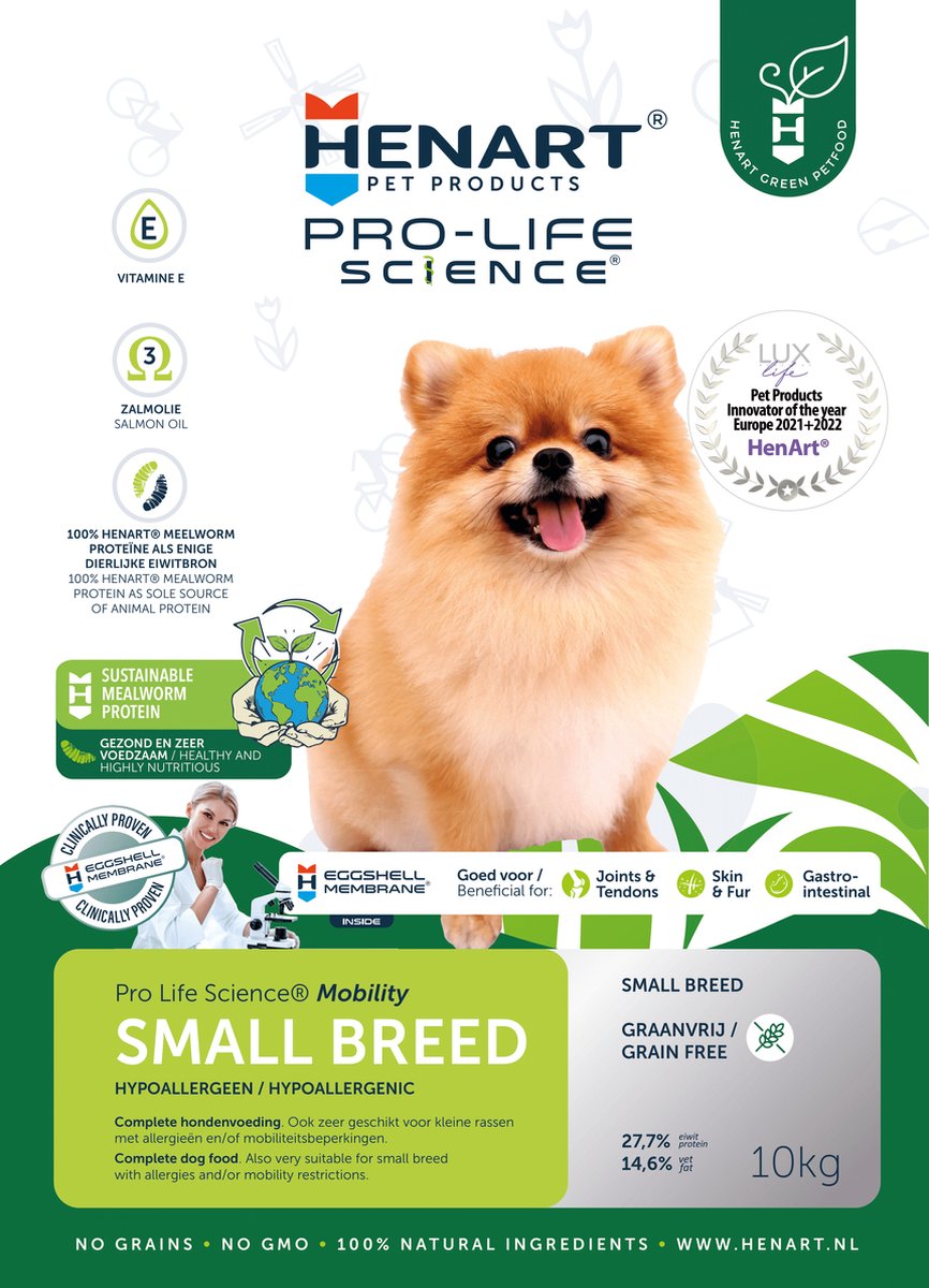 HenArt Insect Small Breed Hypoallergenic honden droogvoer - Neutraal smaak  - 10 kg -... | bol.com