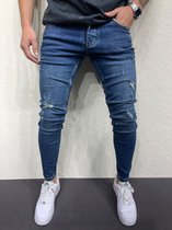 Mannen Stretchy Ripped Skinny Biker Borduurwerk Cartoon Print Jeans Vernietigd Hole Slim Fit Denim Hoge Kwaliteit Hip Hop Zwarte Jeans - W30