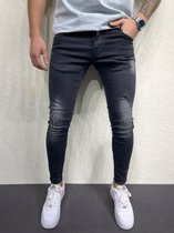 Mannen Stretchy Ripped Skinny Biker Jeans Vernietigd Hole Slim Fit Denim Hoge Kwaliteit Zwarte Jeans - W32