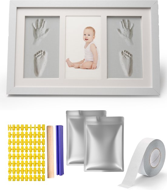 Baby Fotolijst met Klei Voetafdruk & Handafdruk – Kraamcadeau Babyshower - Gipsafdruk baby - Kraampakket/Geboorte Cadeau