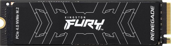 Kingston FURY Renegade SSD M.2 NVMe. Zwart met witte opdruk van FURY en Renegade.