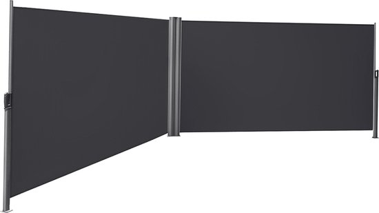 UISEBRT 160 x 600 cm, dubbel zijmarkies, uittrekbaar, zonwering, inkijkbescherming, voor balkon, terras en tuin, antraciet