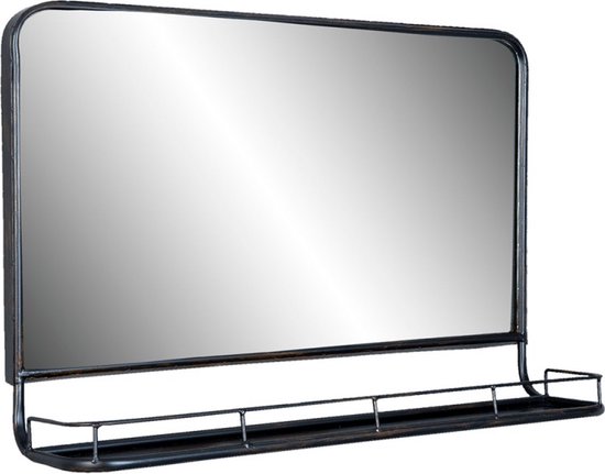 Vtw Living - Industriële Spiegel - Wandspiegel - Wandrek - Zwart - 60 cm