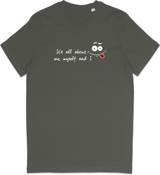 T Shirt Heren - Grappige Print - Korte Mouw - Groen (Khaki) - Maat XS