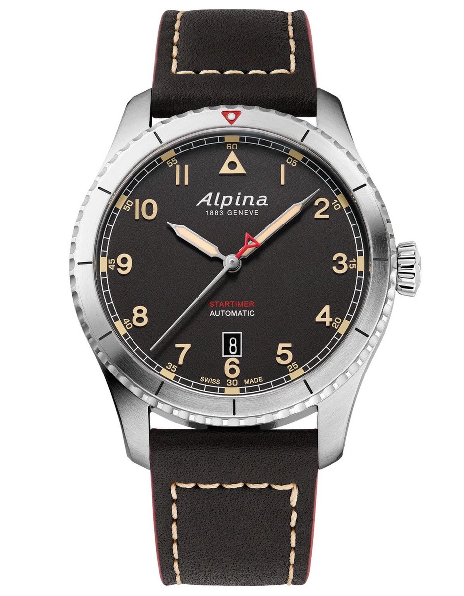 Alpina Startimer Pilot AL-525BBG4S26 Horloge - Leer - Zwart - Ø 41 mm