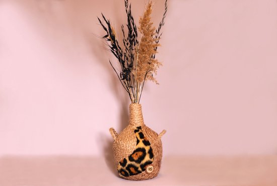 Vaas Chita met droogboeket-handgemaakte vaas, Dooge bloemen, Bloemen, Handmade vase, Verjaardag cadeau- handgemakte cadeau-leopard print