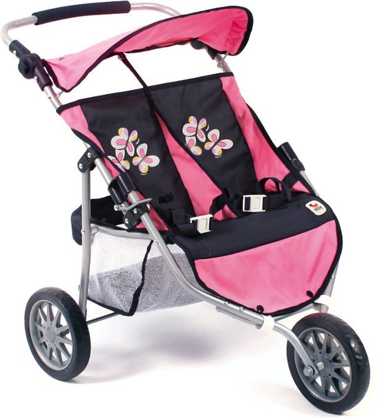 Bayer Chic 2000 - Tweeling poppenwagen buggy Jogger - Pink Checkered