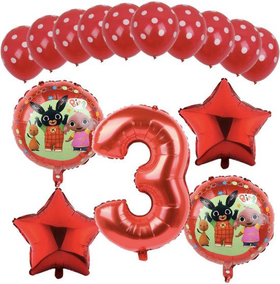 Bing Kinderfeestje - Verjaardag Versiering Bing - Baby / Peuter Verjaardag - Themafeest Bing - 15 stuks - Leeftijd: 3 jaar - Verjaardagsfeest - Ballonnen / Heliumballon / Folieballon / Leeftijdballon - Versiering voor Kinderfeestje - Jongen / Meisje