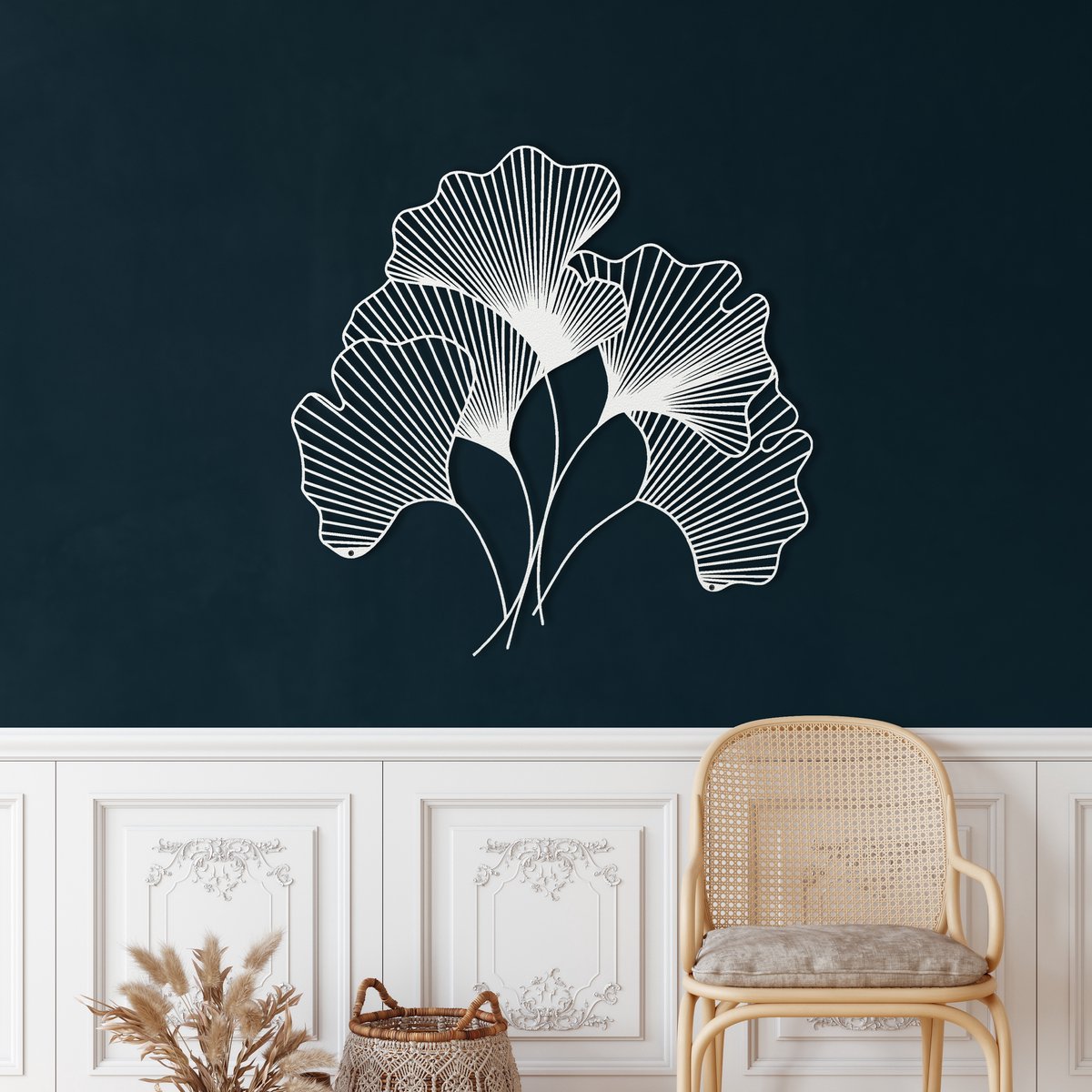 Wanddecoratie |Blad / Leaf | Metal - Wall Art | Muurdecoratie | Woonkamer | Buiten Decor |Wit| 75x73cm