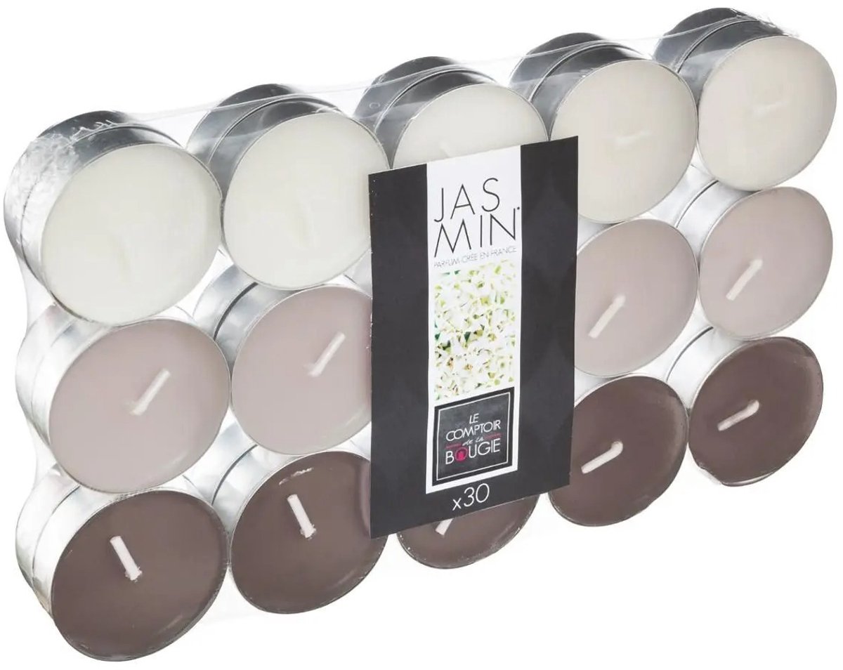Atmosphera Geurkaars waxine/theelichtjes - 30x stuks - Jasmijn - 3,5 branduren Beige