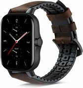 Strap-it Leren / siliconen smartwatch bandje - geschikt voor Xiaomi Amazfit GTS 1-2-3-4 - Mini / Bip / Bip S / Bip Lite / Bip U Pro / Amazfit GTR 42mm - bruin