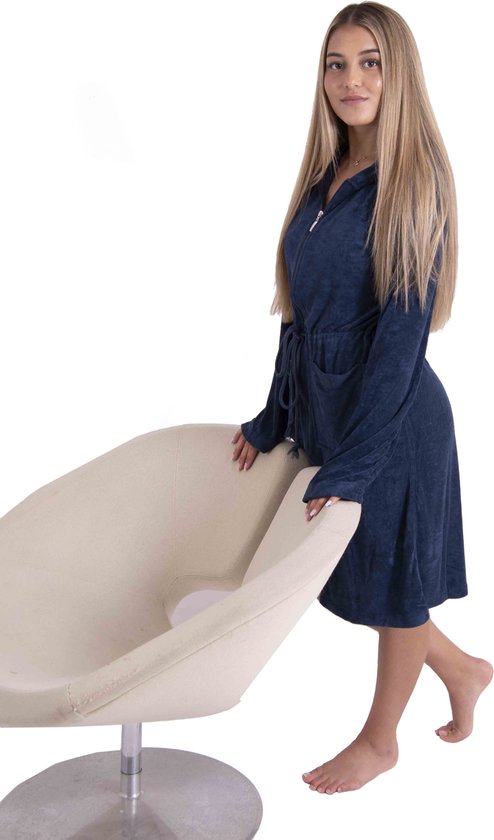 Badjas Femme Jersey Bamboe Fermeture Éclair et Capuche Bleu Marine - Taille (XL)