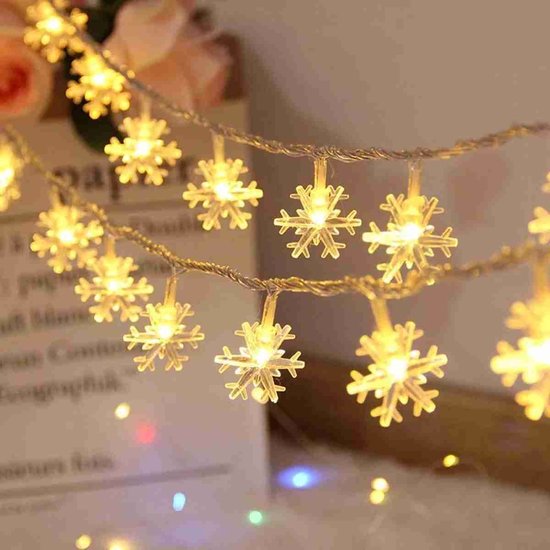 Urbnakr8® - Led lampjes kerst slinger | Sneeuwvlokken | 6 meter | 40 lichtjes | Warm wit licht Kerst Winter Lichtsnoer op batterij | Kerst | Winter |
