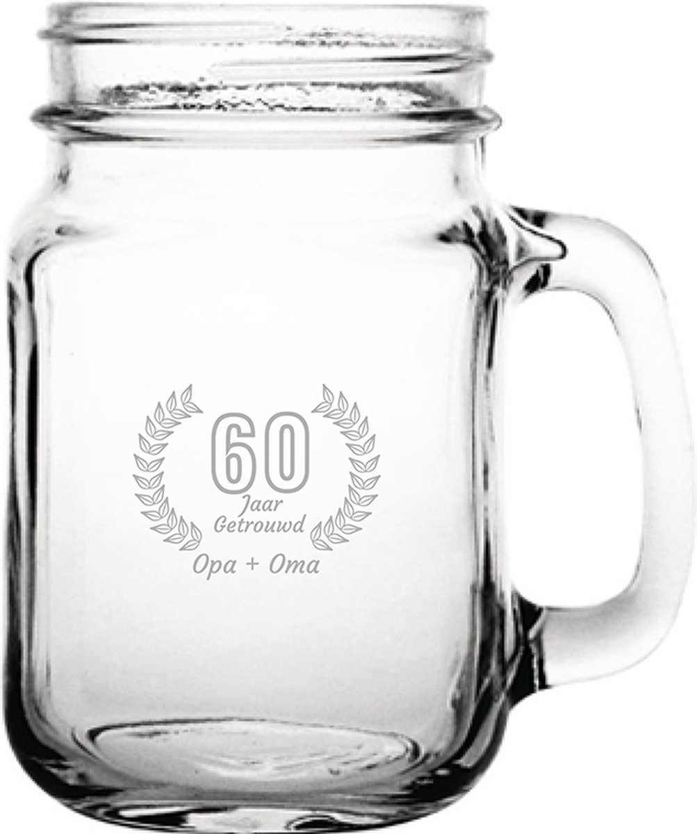 Gegraveerde Drinkglas 45cl Opa + Oma 60 jaar getrouwd