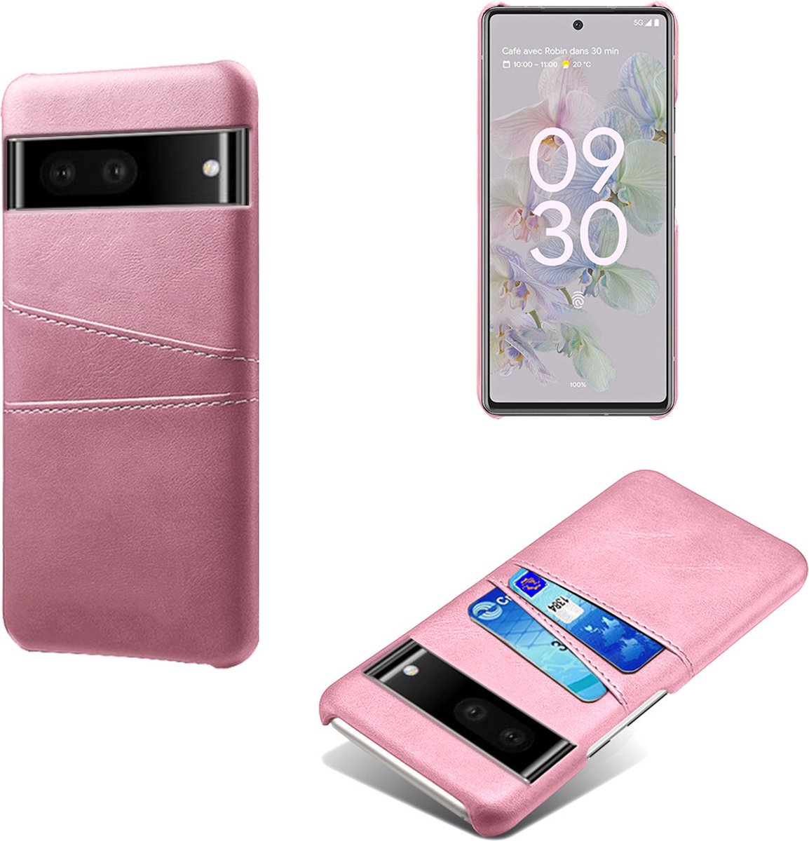 Hybride Back Cover met Opbergvakjes + Glas Screenprotector voor Google Pixel 7 _ Roze Goud