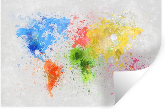Sticker Muursticker Cartes du monde du monde - Encre couleur Wereldkaart - 120x80 cm - Film adhésif autocollant - Sticker mural repositionnable