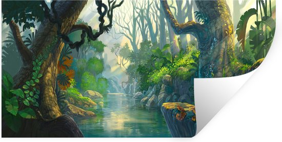 Stickers Stickers muraux - Forêt - Rivière - Peinture - 80x40 cm - Feuille adhésive
