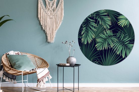 WallCircle - Tableau - Feuilles Tropicales Peintures Rondes - Multicolore - 140 X 140 Cm