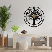 Unieke Handgemaakte Levensboom Wandklok, Wanddecoratie, Kunst met 3D effect 70 cm Zwart