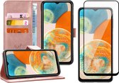 Hoesje geschikt voor Samsung A23 - Book Case Leer Wallet Cover Portemonnee Pasjeshouder Hoes Roségoud - Full Tempered Glass Screenprotector
