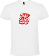 Wit T-Shirt met “ Take it Easy “ afbeelding Rood Size XXXXXL