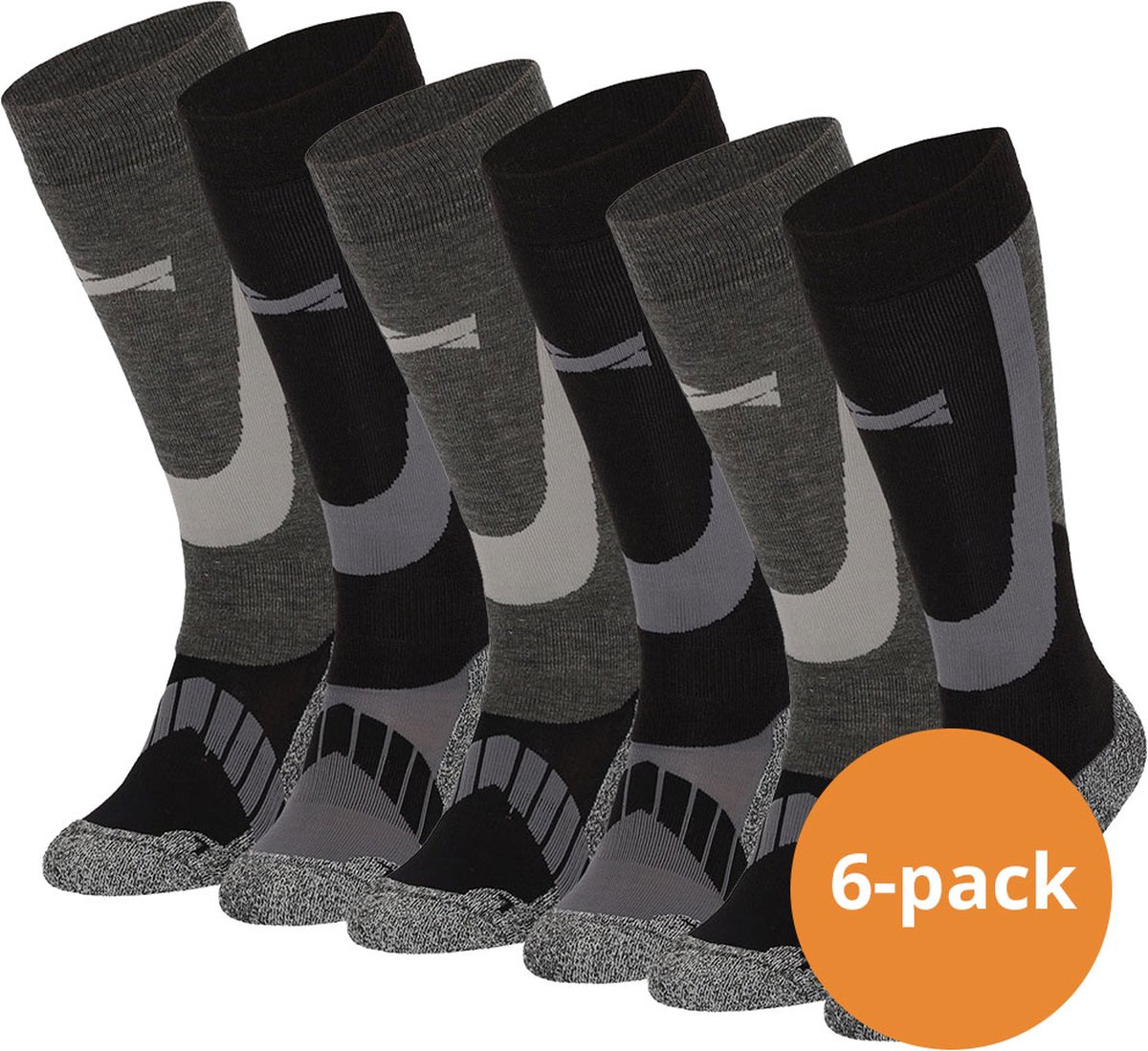 Xtreme Skisokken 6 paar unisex skikousen kniehoogte Multi Zwart