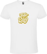 T-shirt Wit avec image "Take it Easy" Goud Taille XS