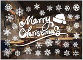 Merry christmas sticker met kerstmuts en sneeuwvlokken 40 x 70 cm  - sticker kerst - kerst sticker - kerststicker