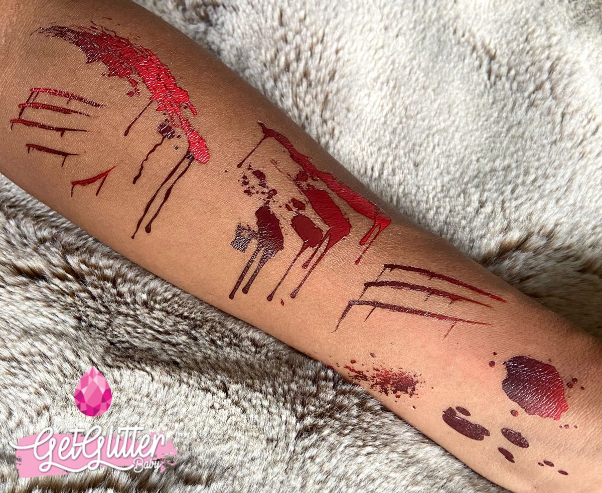 GetGlitterBaby® - Bloed Tattoo Halloween Decoratie Versiering / Carnaval Schmink Make Up Plak Tattoos / Tijdelijke Tattoo / Nep Tatoeage - Bloed — afbeelding 5