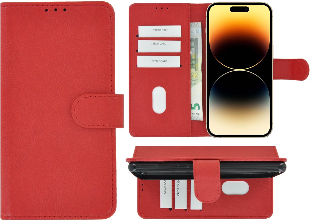 MoDo hoesje Geschikt voor iPhone 14 Pro - Kunstleer Book Case - Rood