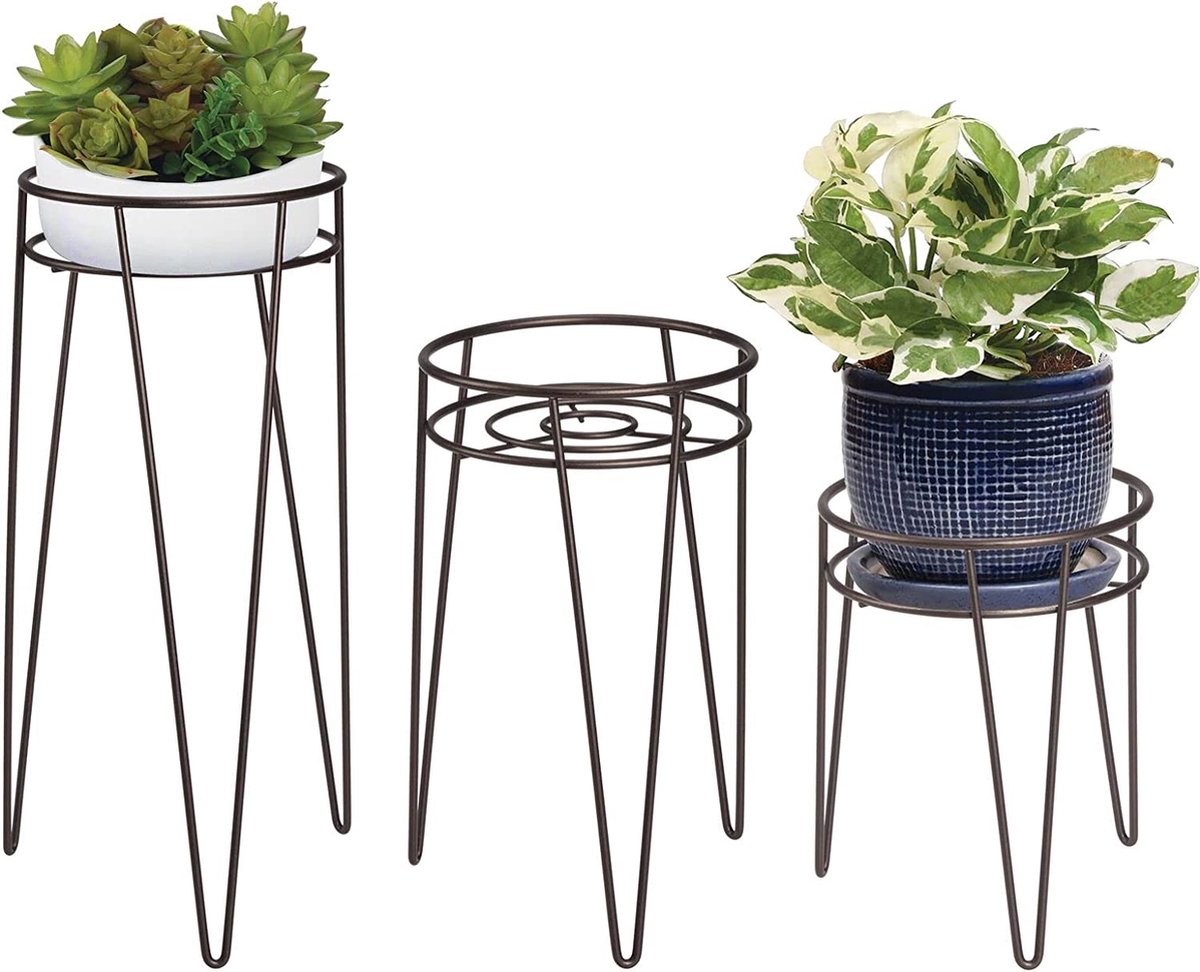 mDesign - Plantenstandaard - plantenhouder/succulentenhouder - modern/'jaren 50 stijl/minimalistisch/stevig/metaal/voor binnen en buiten/met haarspeldpoten - brons