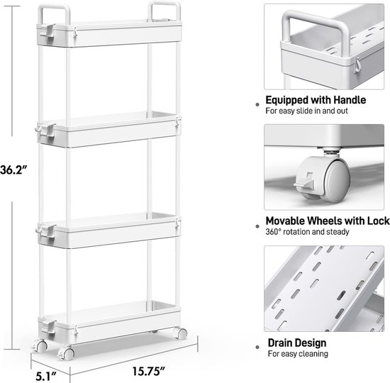bomoe Keukentrolley Serveerwagen op 4 Wielen & 3 verstelbare Planken, Keukenwerkblad - Hoogwaardig FSC® Houten Opbergtrolley voor Badkamer Keuken - Vrijstaande Serveertrolley Bengt Zwart