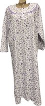 Dames flanel nachthemd lang model met bloemenprint L wit/paars