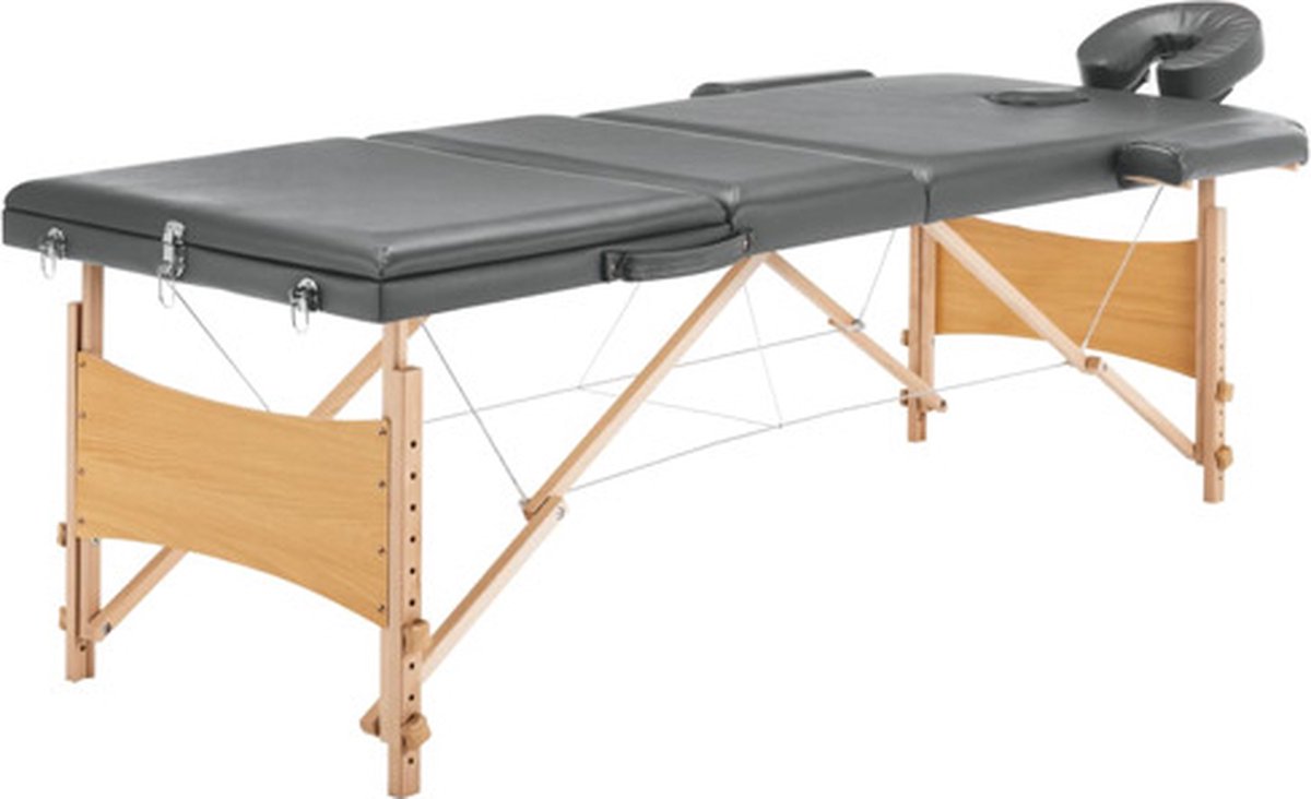Goedkoopste vidaXL - Massagetafel - met - 3 - zones - 186x68 - cm - houten - frame - antraciet