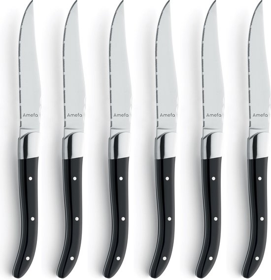 D.Perlla 8-delige set steakmessen, roestvrij staal, voor 8 personen, scherper langer lemmet met ergonomische antislipgrepen, grillbestek, zilver