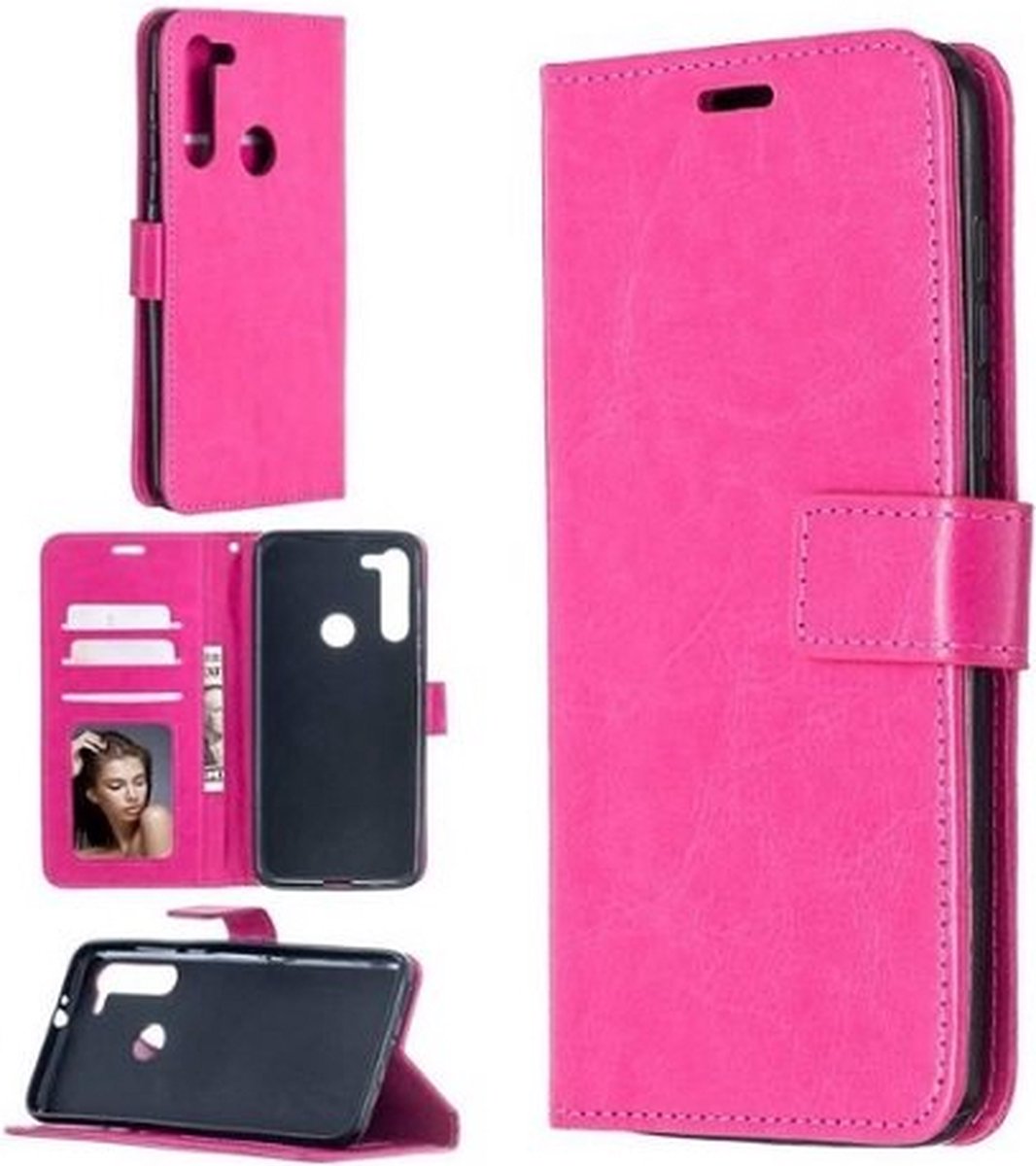 Motorola One Fusion Plus Hoesje Met Pasjeshouder Bookcase Roze